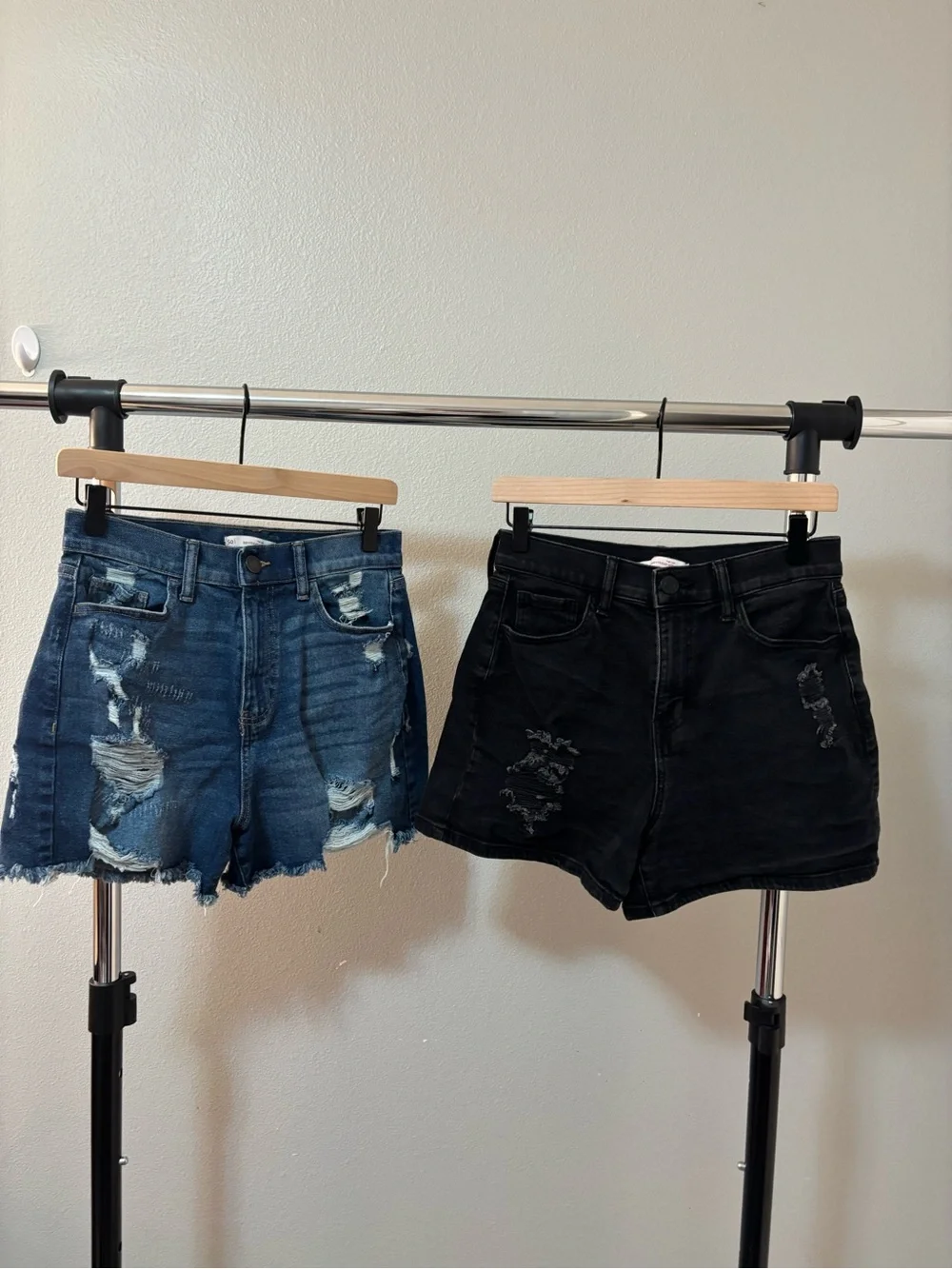 SO Distressed Boyfriend Midi Denim Shorts Duo - Blue & Black